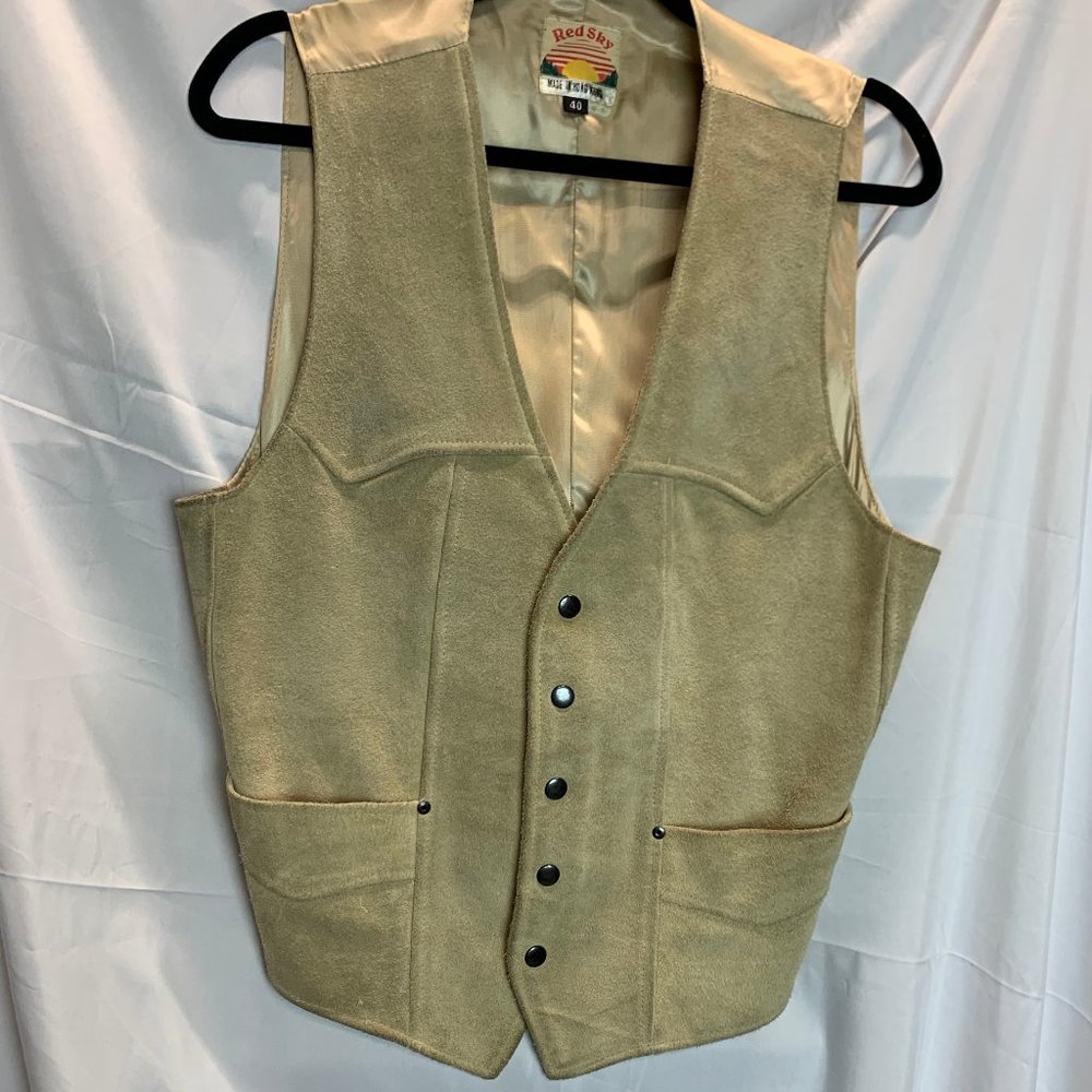 Vintage Red Sky Tan Suede Leather Vest Size 40